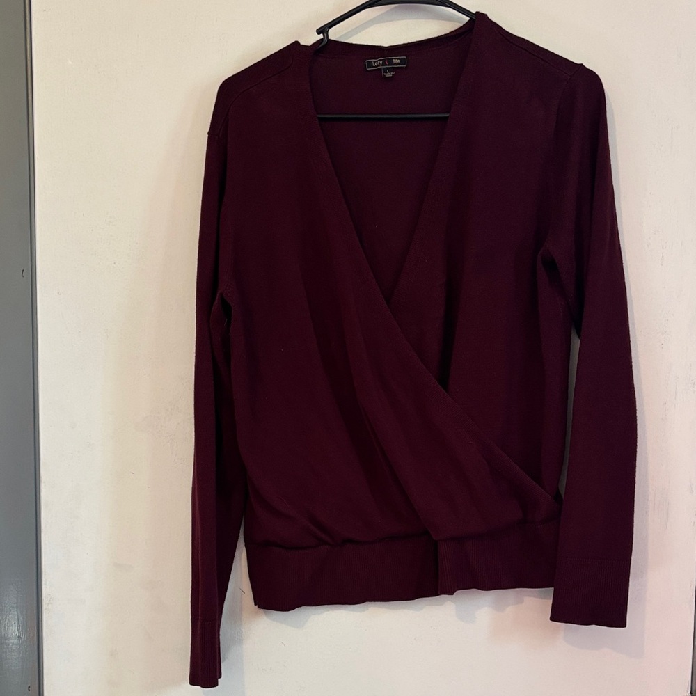 Chic Maroon V-Neck Wrap Sweater